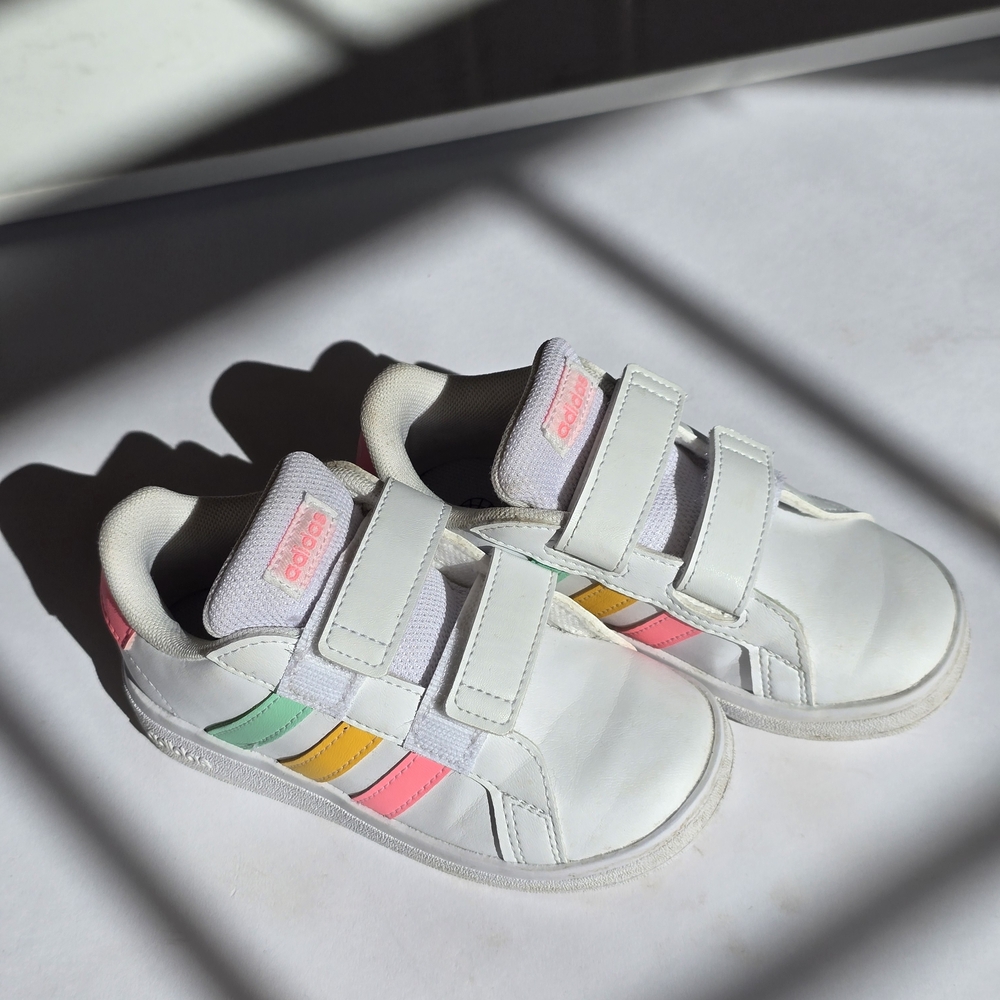 Adidas White Sneakers with Multicolor Stripes 9K Toddlers